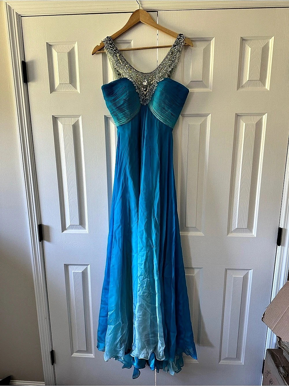 Sherri Hill Blue ombre Maxi Dress with Gems